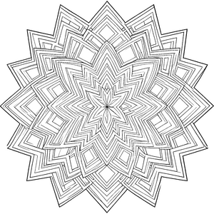 Symmetrisches Zacken-Mandala mit Quadraten Ausmalbild für neugierige Formbegeisterte