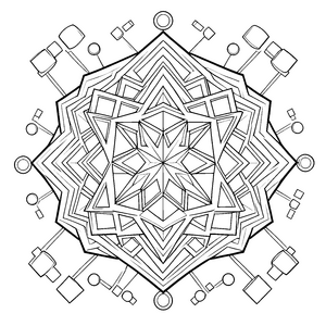 Symmetrisches Sternen-Mandala mit Quadraten Ausmalvorlage für kleine Musterfreunde