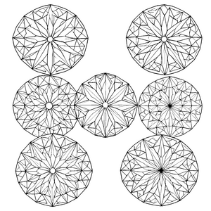 Detailreiche sternförmige Mandalas mit Polygonen Malbild für kreative Formfreunde