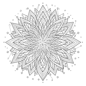 Präzises Blüten-Mandala mit Quadraten Malvorlage für kleine Formliebhaber