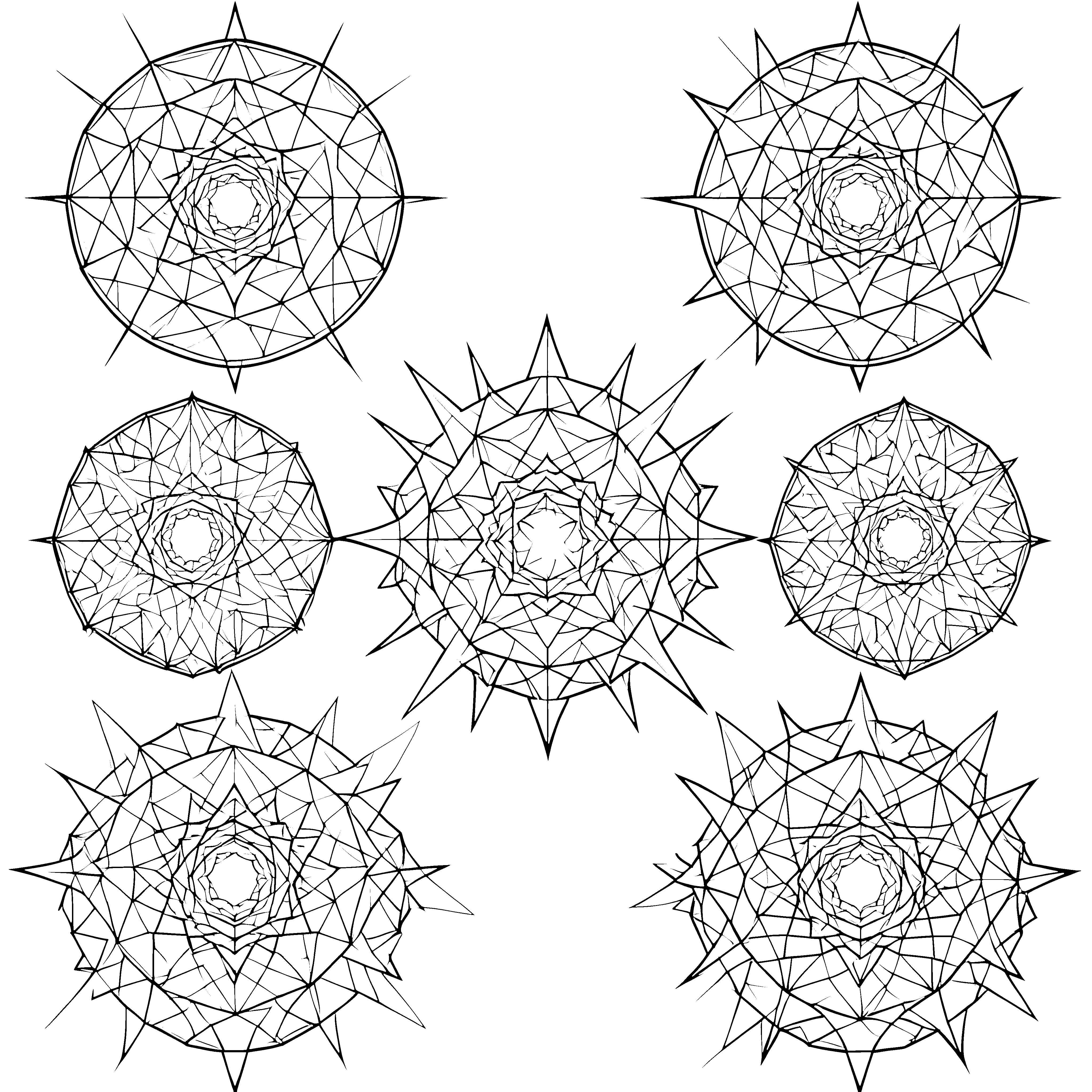 Komplexe Zacken-Mandalas Bastelmotiv für neugierige Geometriefans
