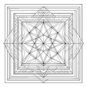 Symmetrisches Quadrat-Mandala mit Sternen Malvorlage für fröhliche Formgenies