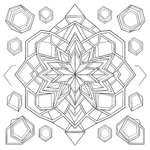 Präzises Hexagon-Mandala mit Prismen Bastelvorlage für malfreudige Formforscher