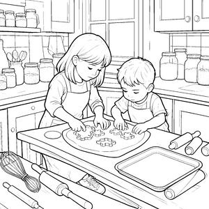 Fröhliche Kinder beim Sternenbacken Malbild für kleine Backfreunde