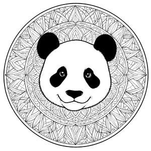 Verspielter Panda im floralen Mandala Malvorlage für junge Bambusfreunde