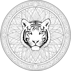 Imposanter Tigerkopf im floralen Mandala Bastelvorlage für Dschungelträumer