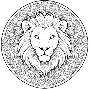 Edler Löwenkopf im floralen Mandala Bastelvorlage für kleine Tierfreunde