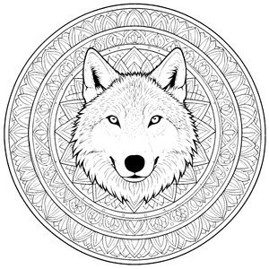 Mystischer Wolfskopf im geometrischen Mandala Bastelvorlage für kleine Wildnisfreunde