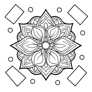Sanftes Blüten-Mandala mit Rauten Malvorlage für mutige Farbfreunde