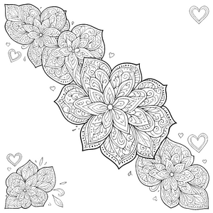 Filigrane Herz-Mandalas mit Blüten Ausmalvorlage für mutige Kunstbegeisterte