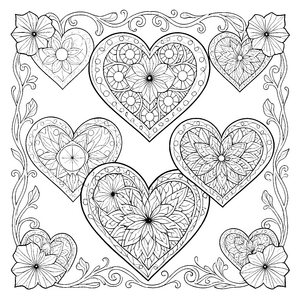 Prachtvolle Herz-Mandalas mit Blüten Ausmalvorlage für verträumte Pflanzenfreunde