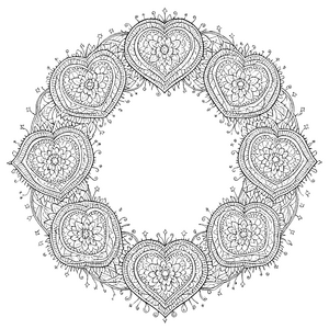 Filigraner Herz-Mandala-Rahmen mit Sternen Malbild für neugierige Sternenjäger