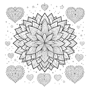 Verschnörkeltes Herz-Mandala mit Sternen Malvorlage für mutige Linienfreunde