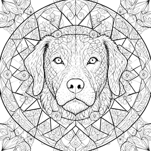 Symmetrischer Hundekopf im Blumenmandal Bastelvorlage für mutige Kunstbegeisterte