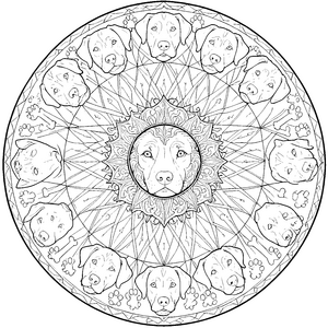 Prachtvolles Hundekopf-Mandala mit Blumen Ausmalvorlage für junge Kunstbegeisterte
