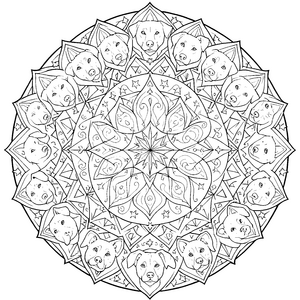 Geometrisches Hundekopf-Mandala mit Sternen Bastelmotiv für junge Tierbegeisterte
