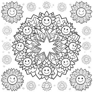 Fröhliches Sonnenblumen-Mandala mit Stern-Bastelmotiv für junge Sonnenblumenkinder
