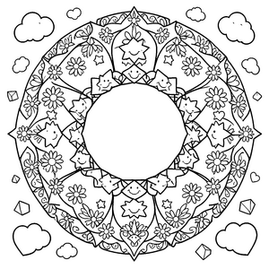 Verspieltes Katzen und Blumenmandala Malvorlage für Tierfreunde