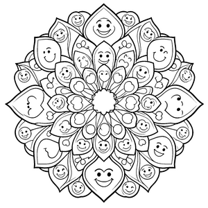 Fröhliches Lächeln-Mandala Ausmalbild für kleine Blumenkinder