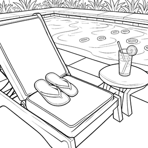 Entspannte Flip-Flops am Pool Ausmalbild für Urlaubsträumer