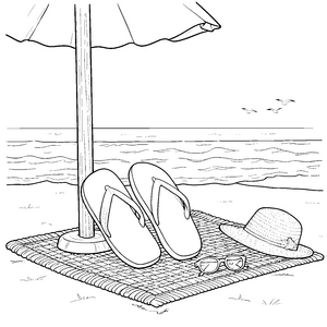 Sommerliche Flip-Flops am Strand Malvorlage für neugierige Meeresfreunde