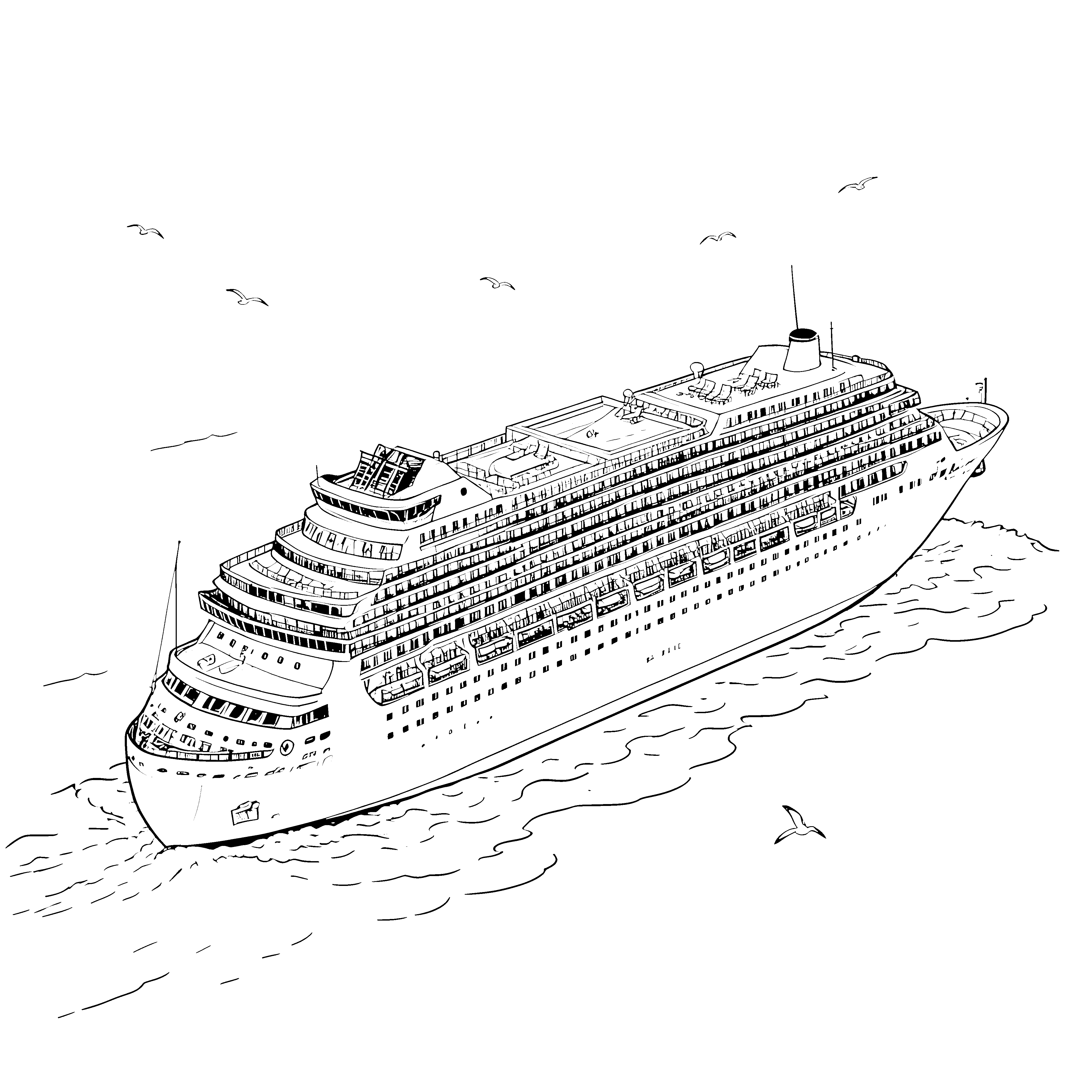 Majestätisches Kreuzfahrtschiff mit Decks Malvorlage für junge Schiffsreisende