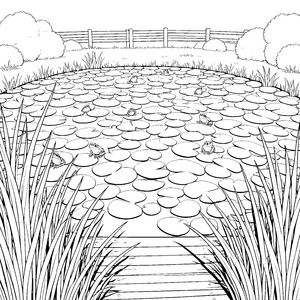 Lebendiger Teich mit Fröschen Malvorlage für neugierige Wasserforscher
