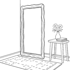 Eleganter Spiegel mit Blumenstrauß Ausmalbild für kleine Zimmerfreunde