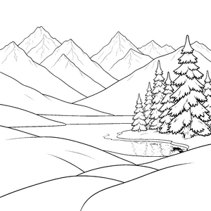 Prachtvolle Berglandschaft mit Tannen Bastelvorlage für verträumte Schneefinder