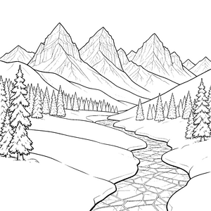 Beeindruckende Gebirgslandschaft mit Fluss Bastelmotiv für kleine Winterkinder