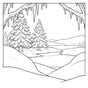 Kristallene Tannenlandschaft mit Eiszapfen Malbild für verträumte Winterträumer