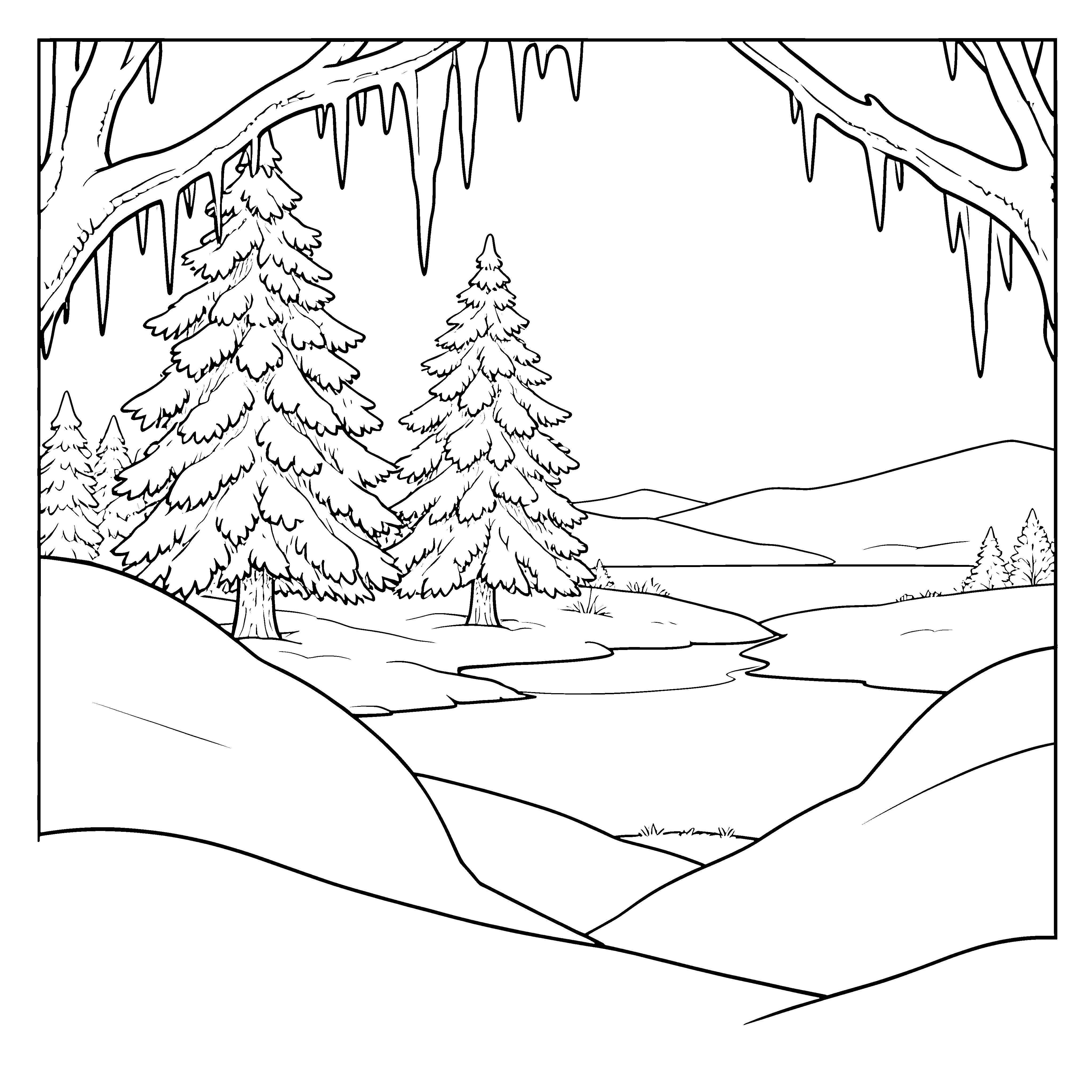Kristallene Tannenlandschaft mit Eiszapfen Malbild für verträumte Winterträumer