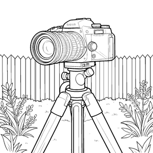 Detailreiche Kamera am Zaun Bastelvorlage für mutige Gartenfreunde