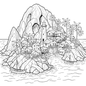 Wundervolle Pirateninsel mit Leuchtturm Bastelmotiv für kleine Küstenforscher