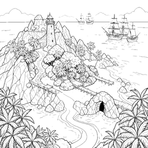 Exotische Pirateninsel mit Wachturm Bastelmotiv für kreative Inselbesucher