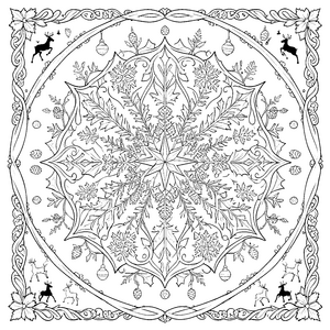 Festliches Tannenbaum-Mandala mit Rentieren Bastelvorlage für Winterfreunde