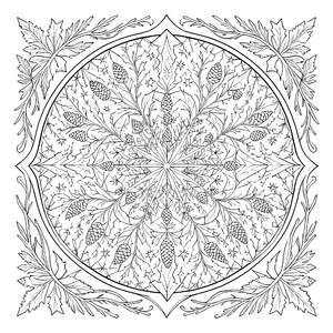 Symmetrisches Tannenzapfen-Mandala Malbild für Waldfreunde