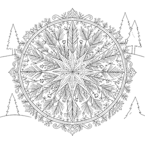 Glanzvolles Tannenbaum-Mandala mit Glocken Ausmalvorlage für Waldbegeisterte