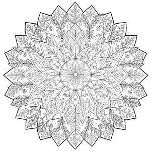 Prachtvolles Tannenbaum-Mandala mit Sternen Ausmalbild für verträumte Winterträumer