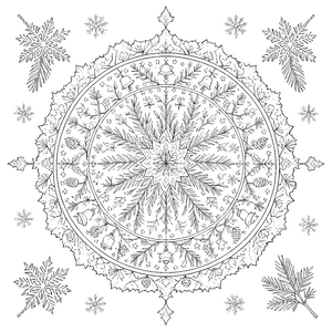 Festliches Glocken-Mandala mit Tannenzweigen Malbild für Malfreude-Winterträumer