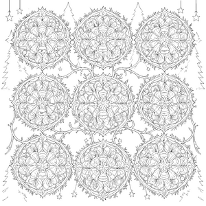 Verschnörkelte Tannenzweig-Mandalas Malvorlage für kreative Winterfreunde