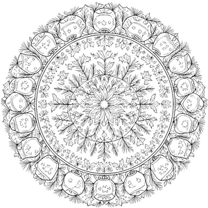 Symmetrisches Blumen-Mandala mit Christbaumkugeln Ausmalbild für Bastelhelden
