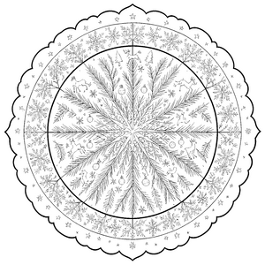 Magisches Tannenbaum-Mandala mit Engeln Ausmalvorlage für mutige Winterträumer