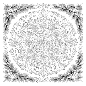 Detailreiches Rentier-Mandala mit Schneeflocken Bastelvorlage für kleine Waldgeister