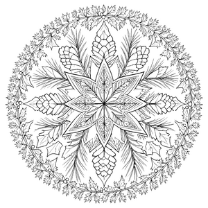 Prachtvolles Stern-Mandala mit Tannenzapfen Bastelvorlage für malfreudige Winterkinder