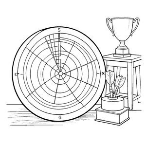 Beeindruckendes Dartboard mit Pokal Ausmalbild für Wettkampfhelden