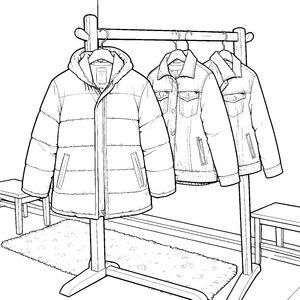 Moderne Steppjacke an der Kleiderstange Bastelmotiv für malfreudige Modedesigner