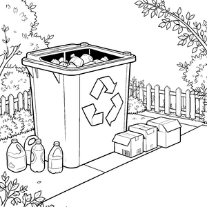 Großer Recyclingcontainer mit Pappkartons Bastelvorlage für kleine Müllretter