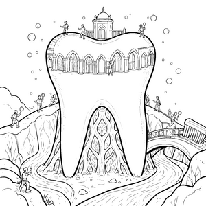 Fantastischer Zahn mit Kapelle Ausmalvorlage für mutige Bergsteiger