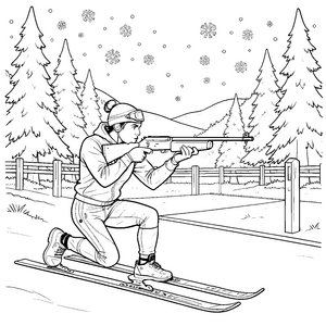 Konzentrierter Biathlethe im Schnee Bastelmotiv für neugierige Wintersportler
